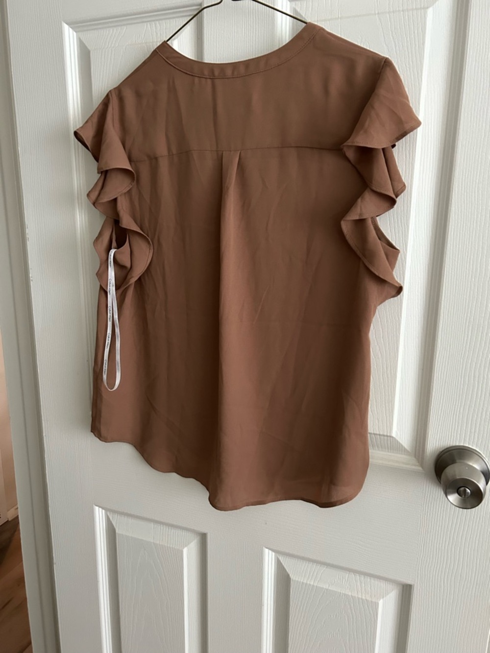 Women's Ruffle Sleeve V-Neck Top - Brown - Picture 3 of 4